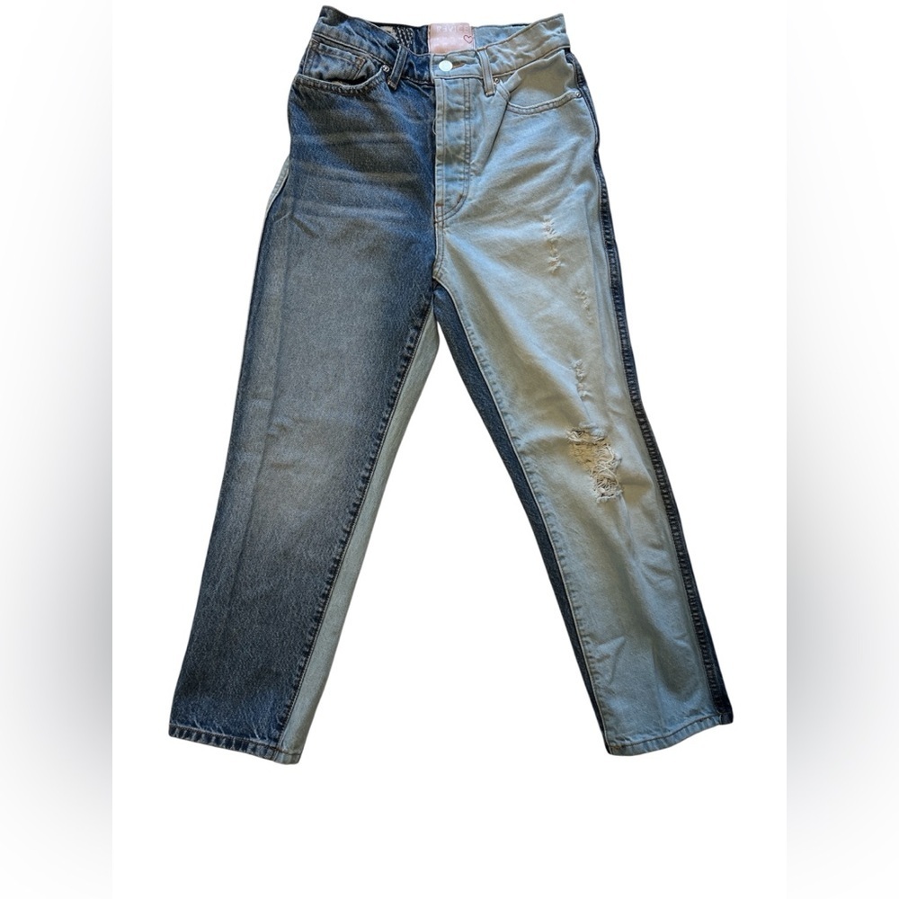 Two Tone Ying Yang Revice Denim Jeans Size 27 Distressed Patchwork Colorblock